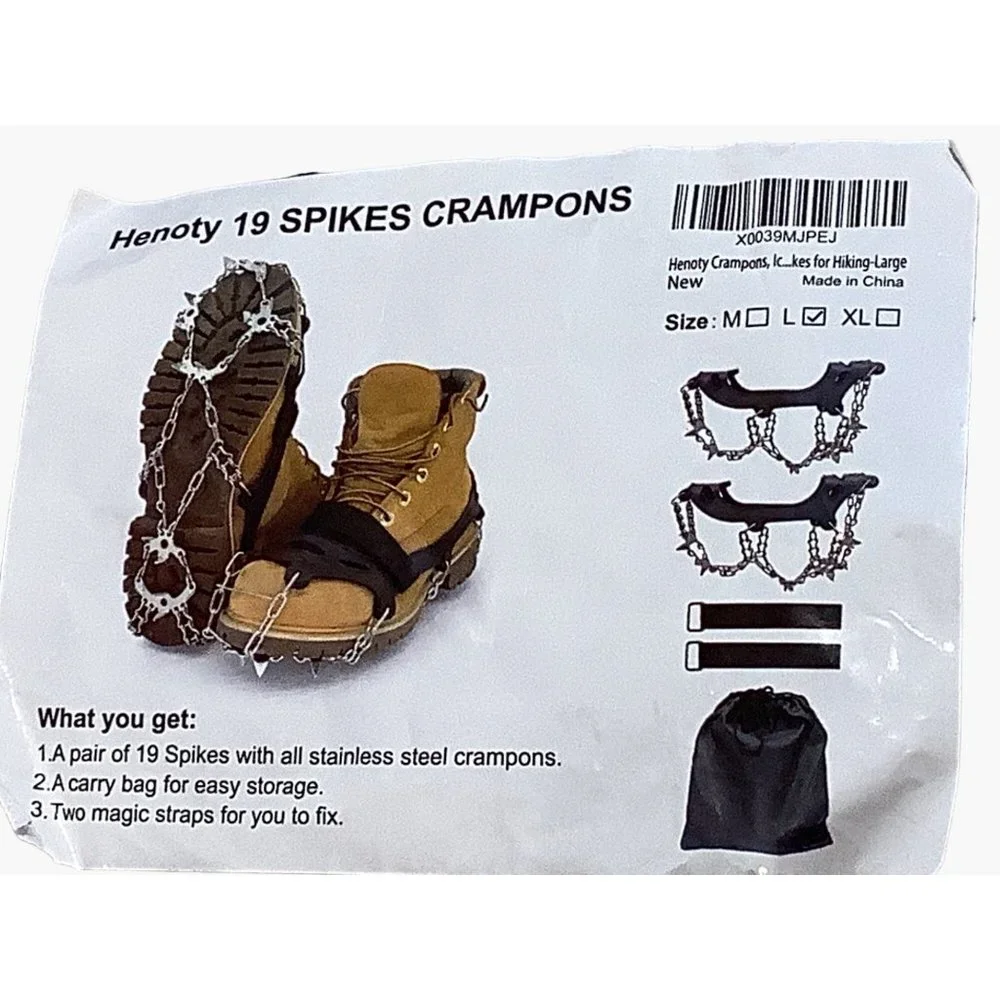 Henoty 19 Spikes Crampons Ice/ Snow Cleats Size Large Stainless Steel - Picture 4 of 5